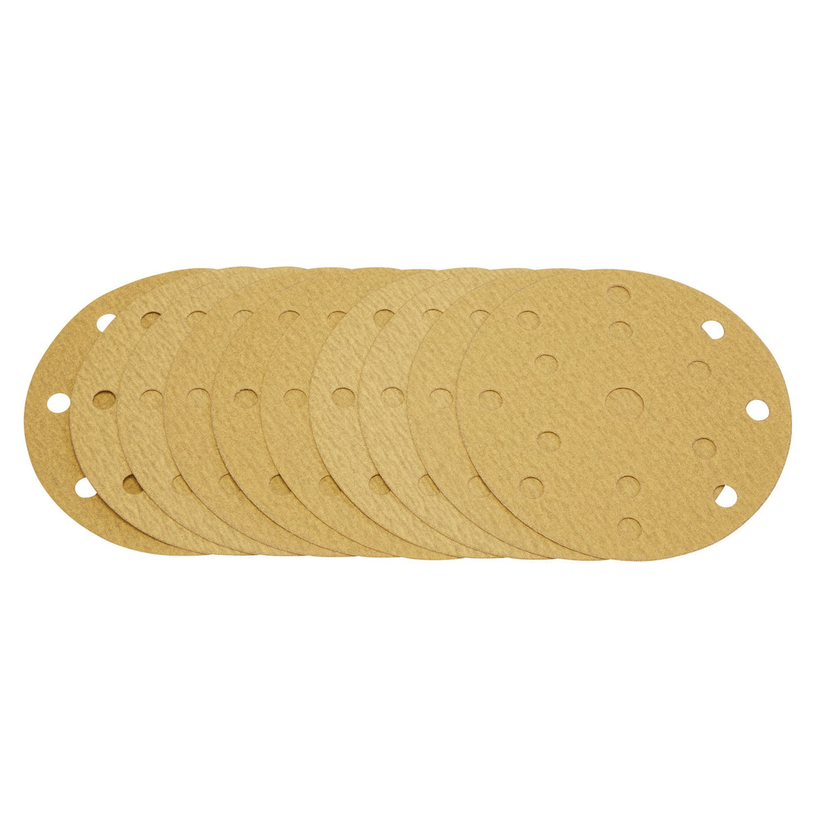Gold Sanding Discs with Hook & Loop, 150mm, 180 Grit, 15 Dust Extraction Holes (Pack of 10) : Model No. SDHLG150
