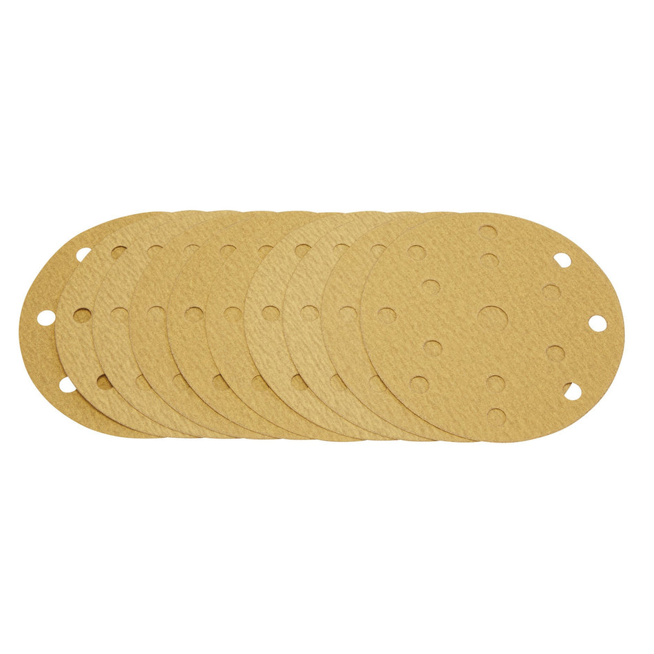 Gold Sanding Discs with Hook & Loop, 150mm, 180 Grit, 15 Dust Extraction Holes (Pack of 10) : Model No. SDHLG150