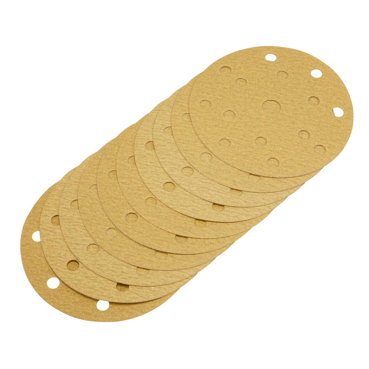 Gold Sanding Discs with Hook & Loop, 150mm, 180 Grit, 15 Dust Extraction Holes (Pack of 10) : Model No. SDHLG150