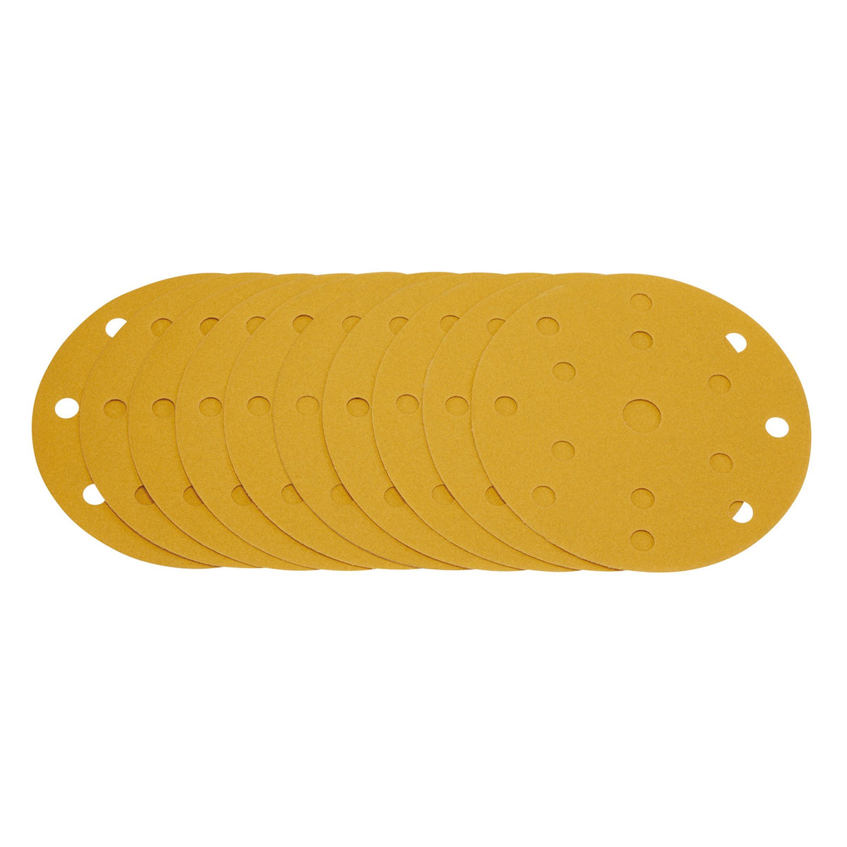 Gold Sanding Discs with Hook & Loop, 150mm, 240 Grit, 15 Dust Extraction Holes (Pack of 10) : Model No. SDHLG150