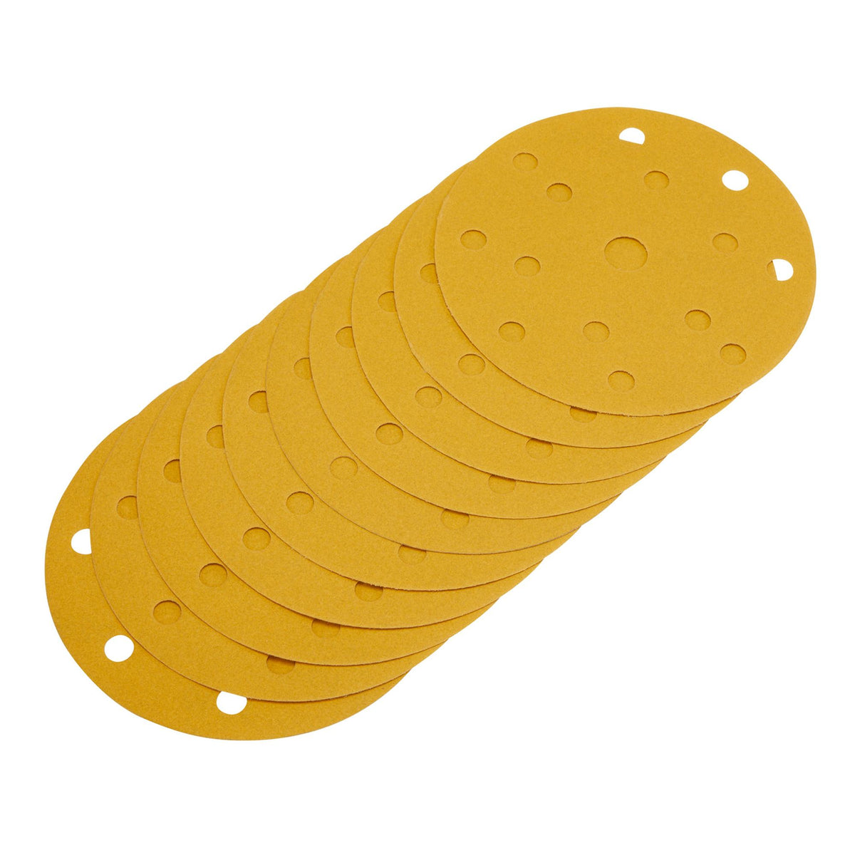 Gold Sanding Discs with Hook & Loop, 150mm, 240 Grit, 15 Dust Extraction Holes (Pack of 10) : Model No. SDHLG150