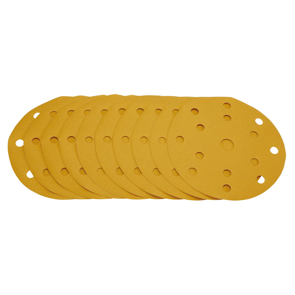 Gold Sanding Discs with Hook & Loop, 150mm, 320 Grit, 15 Dust Extraction Holes (Pack of 10) : Model No. SDHLG150