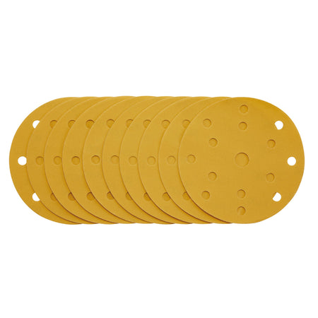 Gold Sanding Discs with Hook & Loop, 150mm, 400 Grit, 15 Dust Extraction Holes (Pack of 10) : Model No. SDHLG150