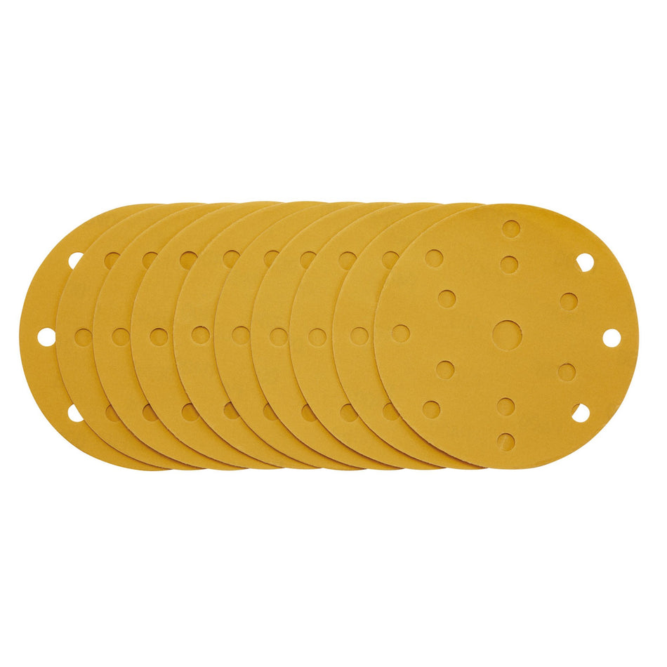 Gold Sanding Discs with Hook & Loop, 150mm, 400 Grit, 15 Dust Extraction Holes (Pack of 10) : Model No. SDHLG150
