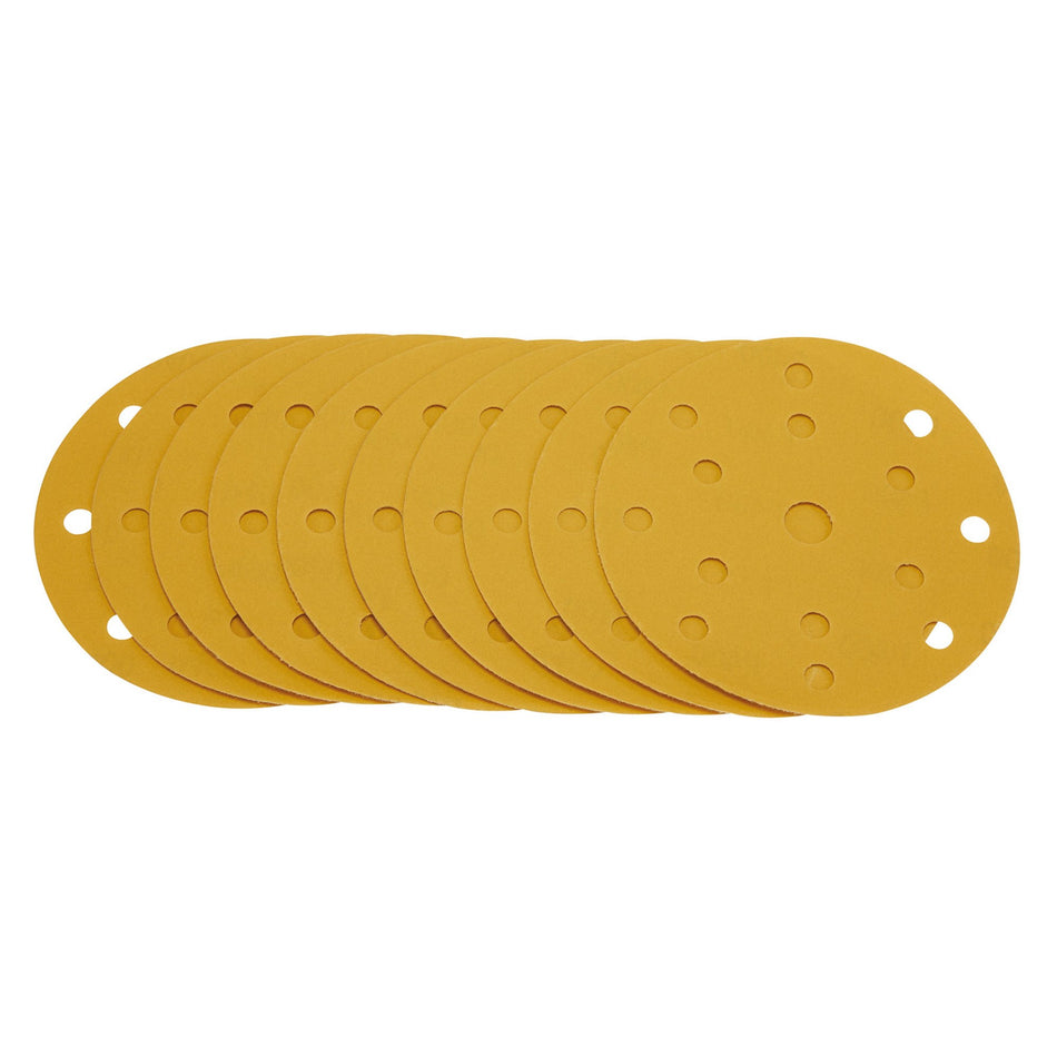 Gold Sanding Discs with Hook & Loop, 150mm, 400 Grit, 15 Dust Extraction Holes (Pack of 10) : Model No. SDHLG150