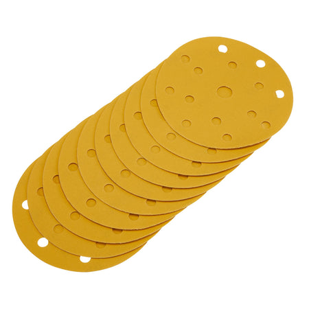 Gold Sanding Discs with Hook & Loop, 150mm, 400 Grit, 15 Dust Extraction Holes (Pack of 10) : Model No. SDHLG150