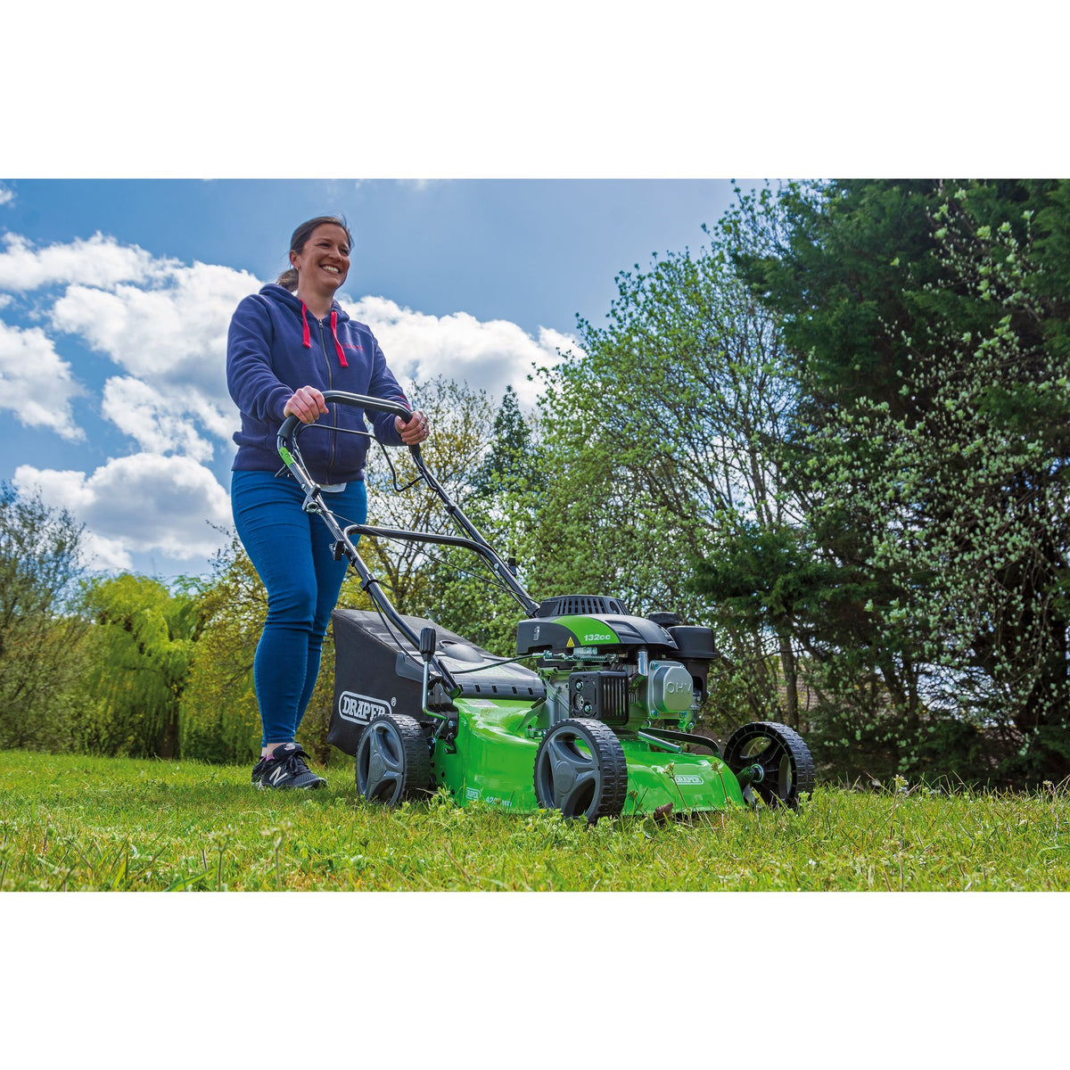 Steel Deck Petrol Lawn Mower, 420mm, 132cc/3.3HP: Model No. LMP410SP