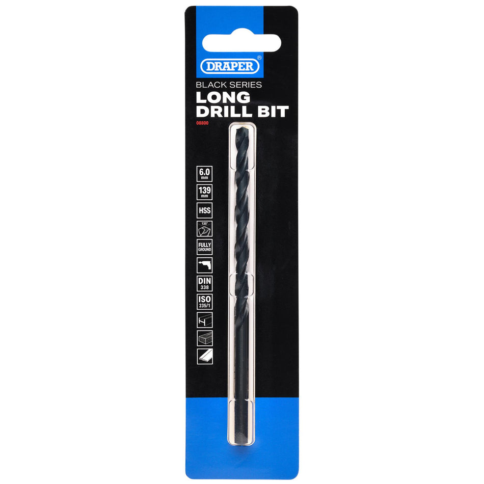 Black HSS Long Drill Bit 6.0 x 139mm: No.DBBSL