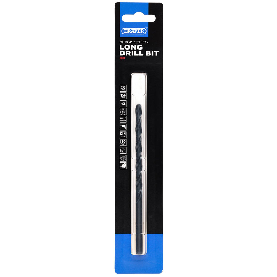 Black HSS Long Drill Bit 7.0 x 156mm: No.DBBSL