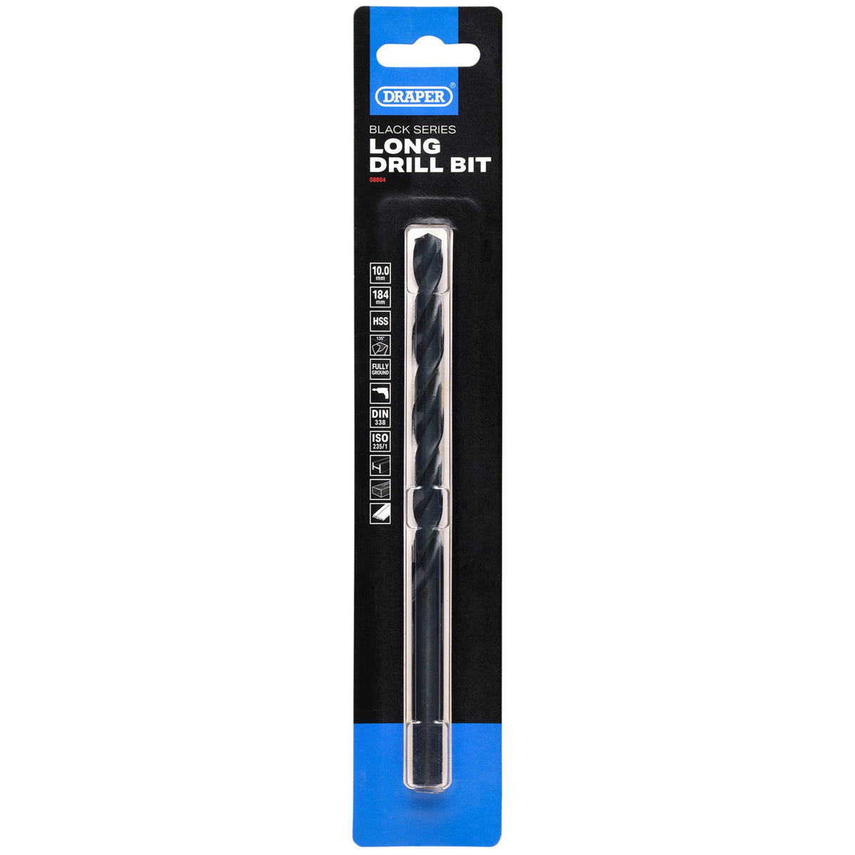 Black HSS Long Drill Bit 10.0 x 184mm: No.DBBSL
