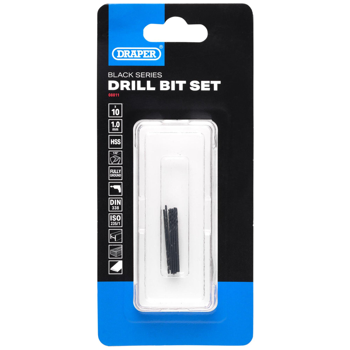 Black HSS Drill Bit, 1.0mm x 34mm (Pack of 10): No.DBBS