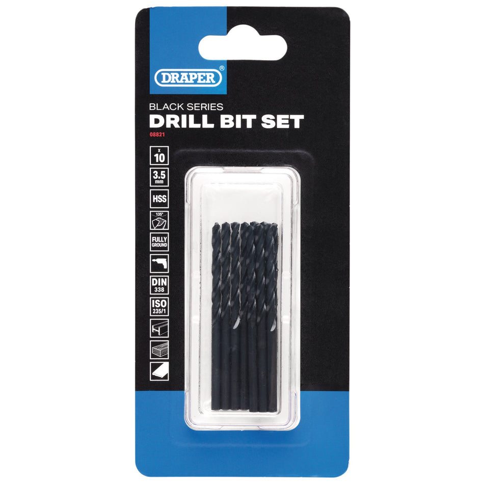 Black HSS Drill Bit, 3.5mm x 70mm (Pack of 10): No.DBBS