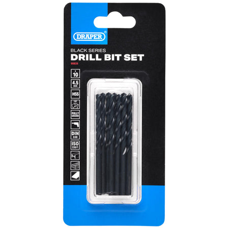 Black HSS Drill Bit, 4.5mm x 80mm (Pack of 10): No.DBBS