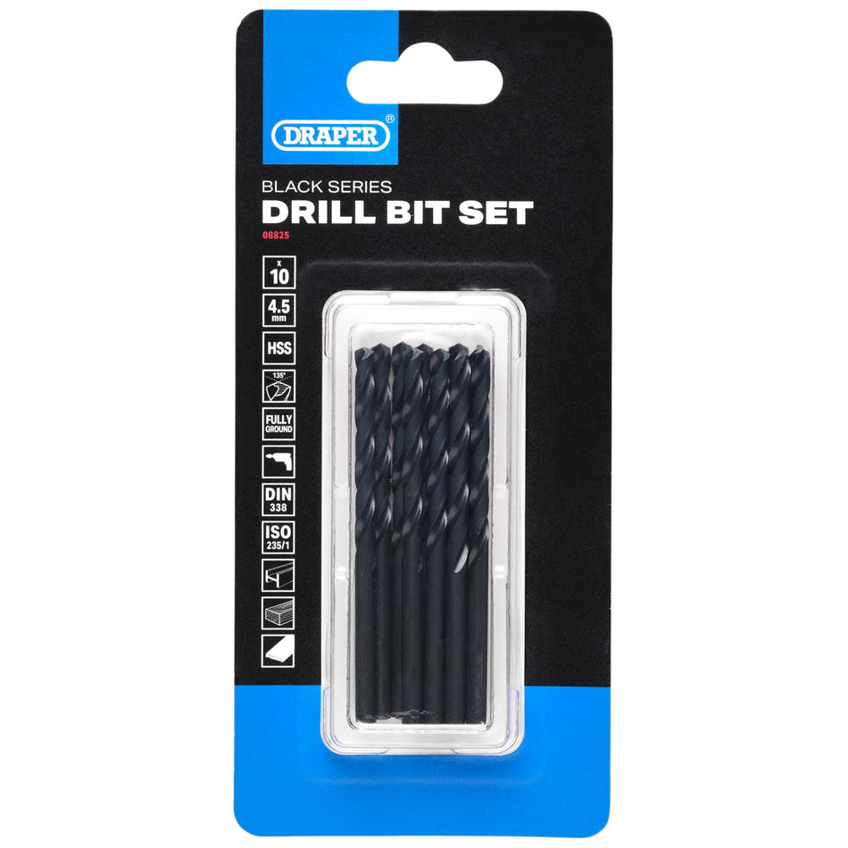 Black HSS Drill Bit, 4.5mm x 80mm (Pack of 10): No.DBBS