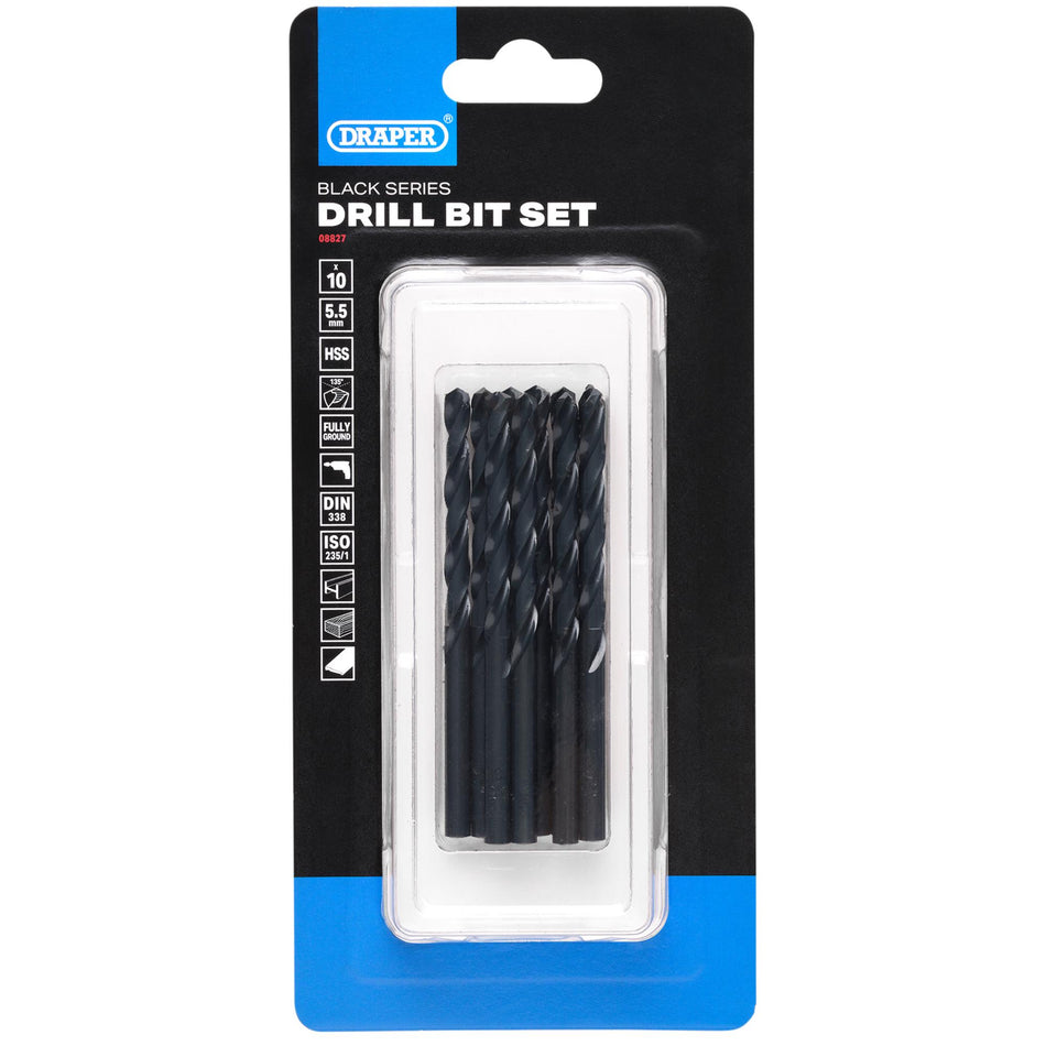 Black HSS Drill Bit, 5.5mm x 93mm (Pack of 10): No.DBBS