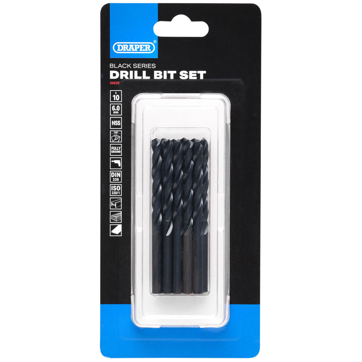 Black HSS Drill Bit, 6.0mm x 93mm (Pack of 10): No.DBBS