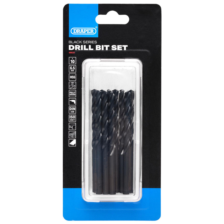 Black HSS Drill Bit, 6.5mm x 101mm (Pack of 10): No.DBBS