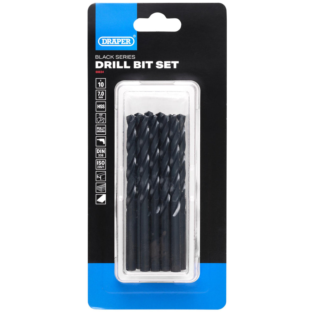 Black HSS Drill Bit, 7.0mm x 109mm (Pack of 10): No.DBBS