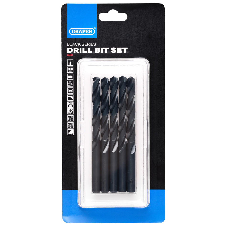 Black HSS Drill Bit, 10.0mm x 133mm (Pack of 5): No.DBBS