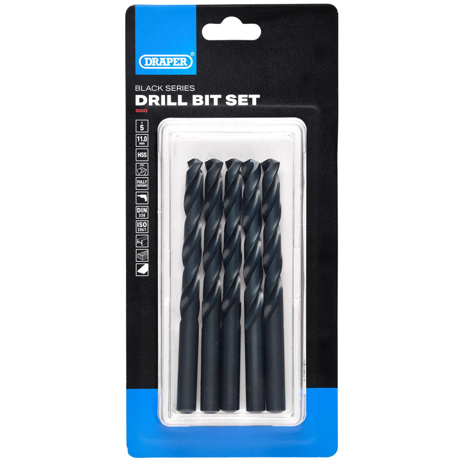 Black HSS Drill Bit, 11.0mm x 142mm (Pack of 5): No.DBBS