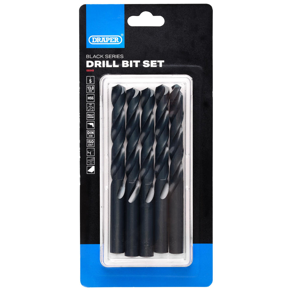 Black HSS Drill Bit, 13.0mm x 151mm (Pack of 5): No.DBBS