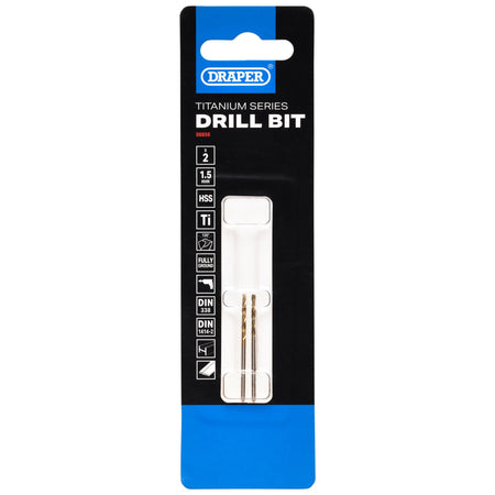 HSS Titanium Nitride Coated Drill Bit, 1.5mm x 43mm (Pack of 2): No.DBTS