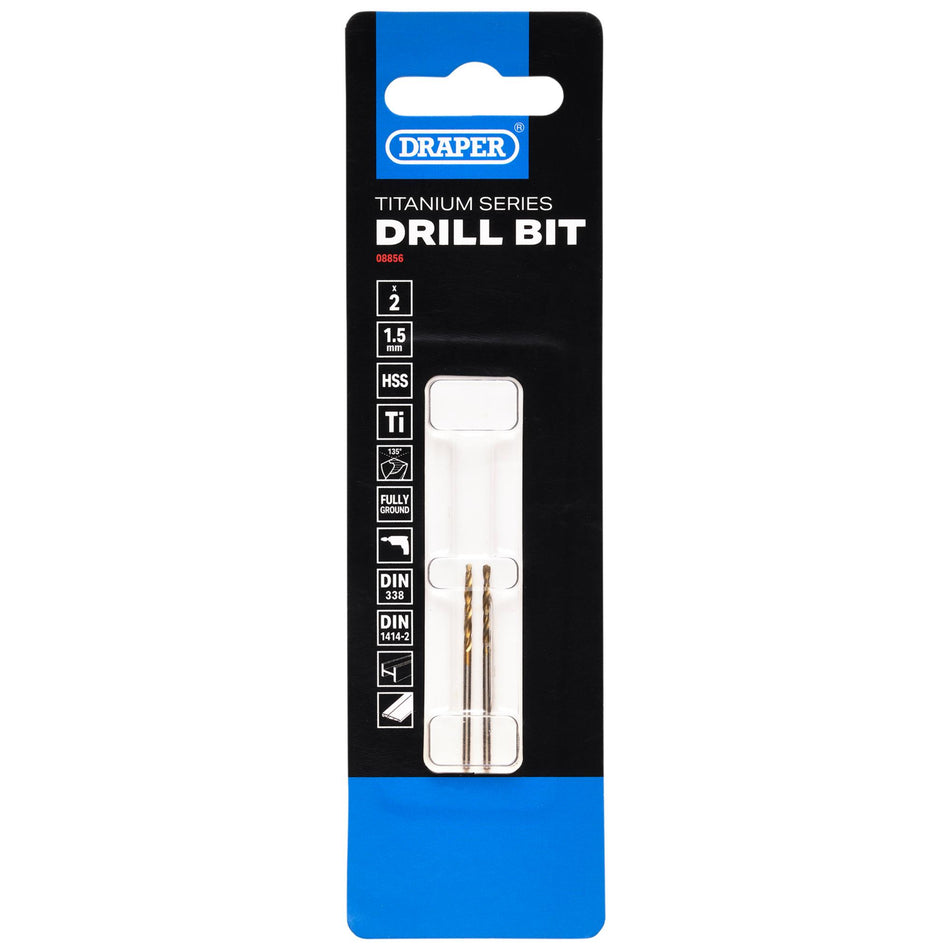 HSS Titanium Nitride Coated Drill Bit, 1.5mm x 43mm (Pack of 2): No.DBTS