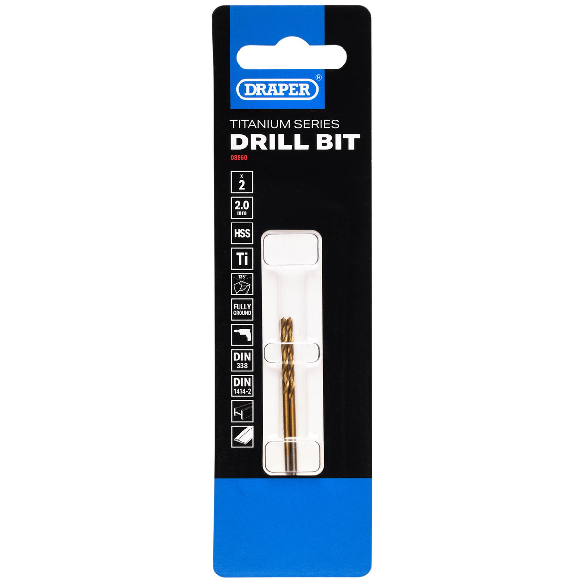 HSS Titanium Nitride Coated Drill Bit, 2.0mm x 49mm (Pack of 2): No.DBTS
