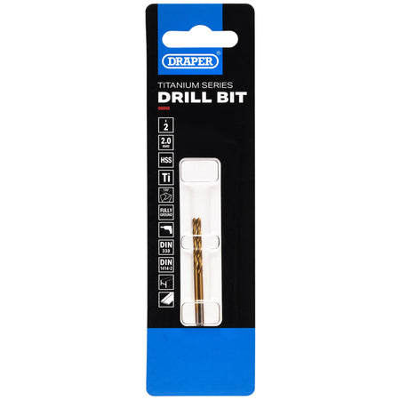 HSS Titanium Nitride Coated Drill Bit, 2.0mm x 49mm (Pack of 2): No.DBTS