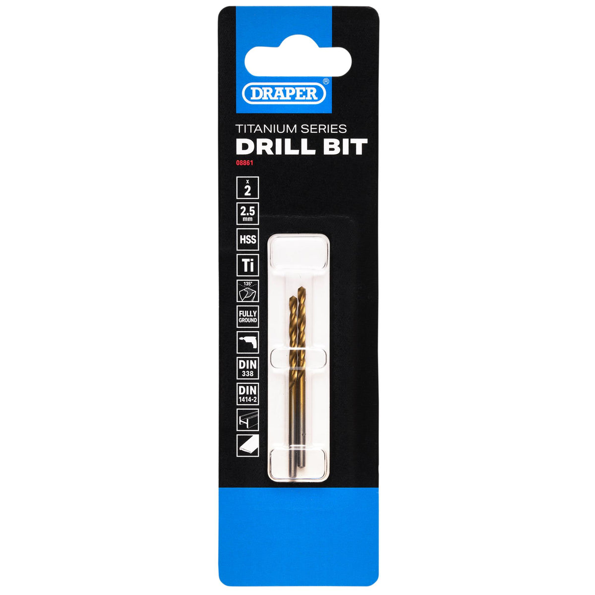 HSS Titanium Nitride Coated Drill Bit, 2.5mm x 57mm (Pack of 2): No.DBTS