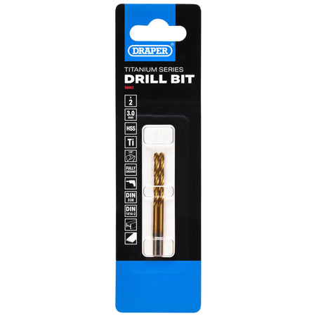 HSS Titanium Nitride Coated Drill Bit, 3.0mm x 61mm (Pack of 2): No.DBTS