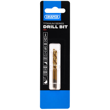HSS Titanium Nitride Coated Drill Bit, 3.2mm x 34mm (Pack of 2): No.DBTS