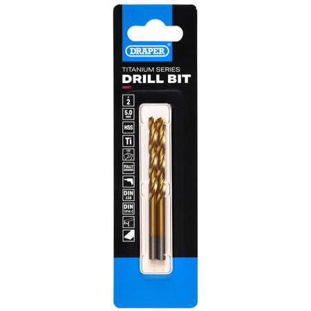 HSS Titanium Nitride Coated Drill Bit, 5.0mm x 86mm (Pack of 2): No.DBTS