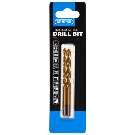 HSS Titanium Nitride Coated Drill Bit, 5.5mm x 93mm (Pack of 2): No.DBTS