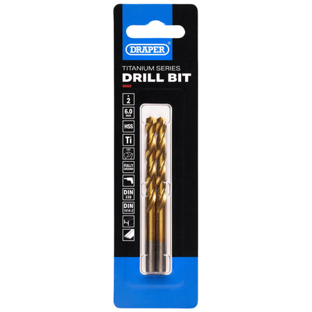 HSS Titanium Nitride Coated Drill Bit, 6.0mm x 43mm (Pack of 2): No.DBTS