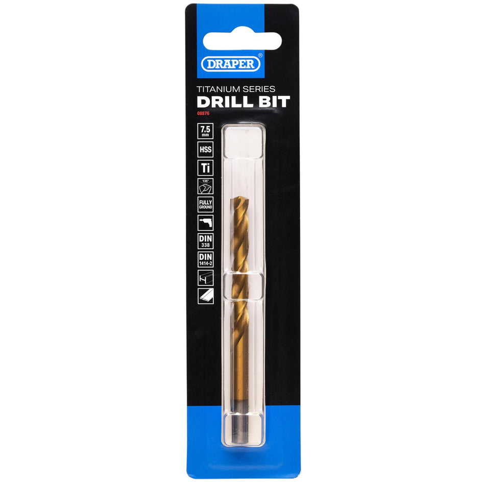 HSS Titanium Nitride Coated Drill Bit, 7.5mm x 109mm: No.DBTS