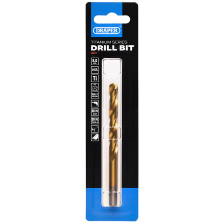 HSS Titanium Nitride Coated Drill Bit, 8.0mm x 117mm: No.DBTS
