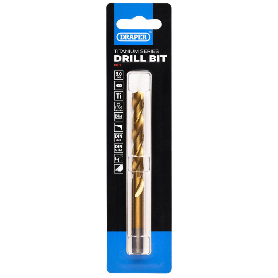 HSS Titanium Nitride Coated Drill Bit, 9.0mm x 49mm: No.DBTS