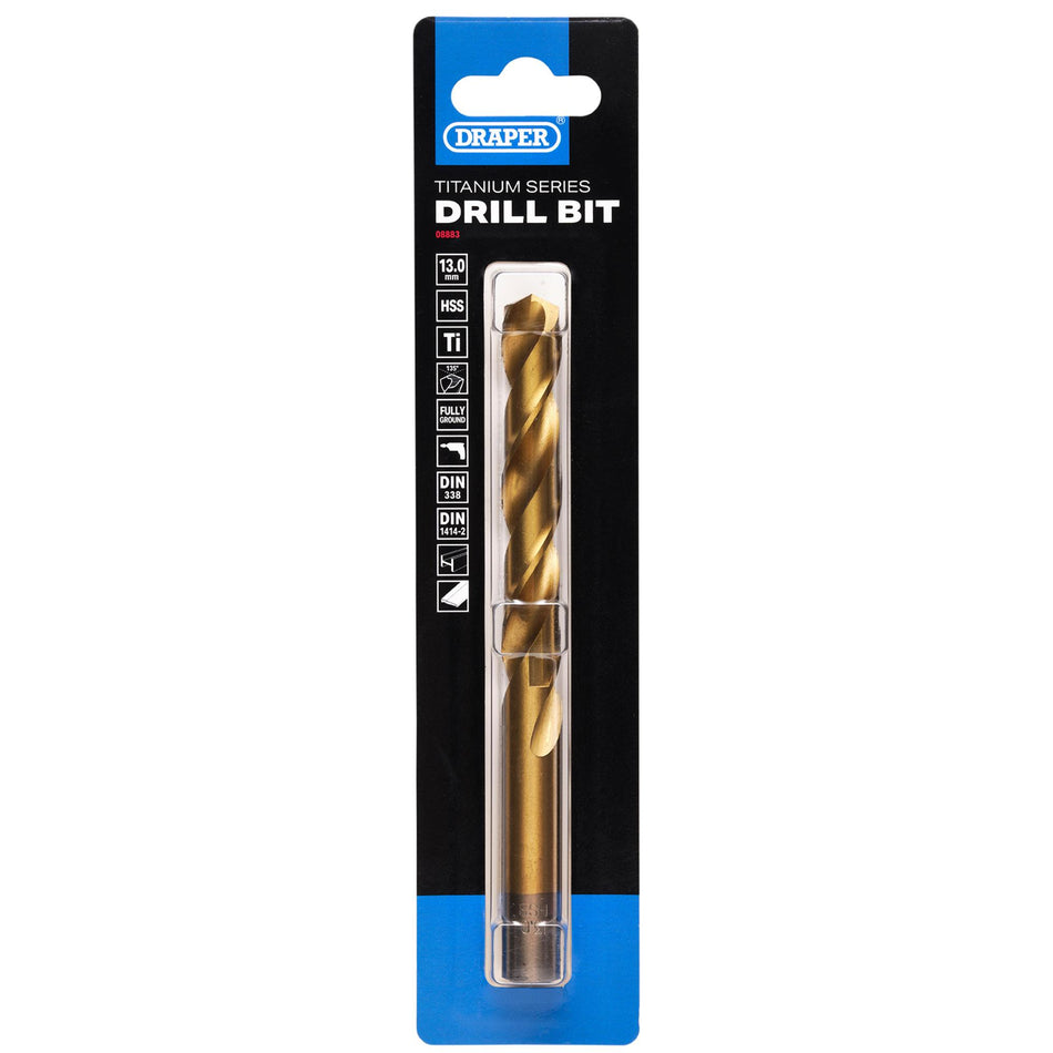 HSS Titanium Nitride Coated Drill Bit, 13.0mm x 65mm: No.DBTS