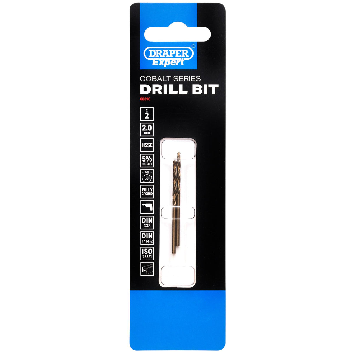 Draper Expert HSSE M35 Cobalt Drill Bit, 2.0mm x 49mm (Pack of 2): No.DBCS
