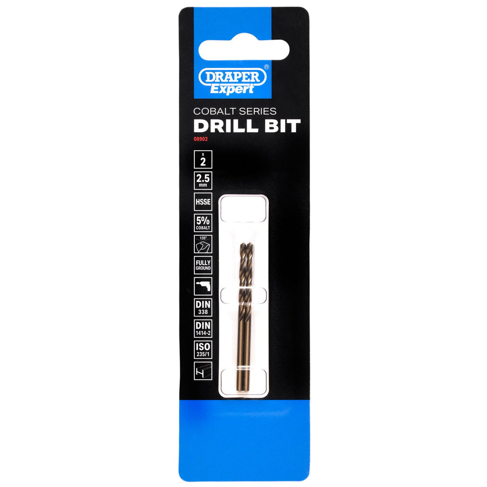 Draper Expert HSSE M35 Cobalt Drill Bit, 2.5mm x 57mm (Pack of 2): No.DBCS