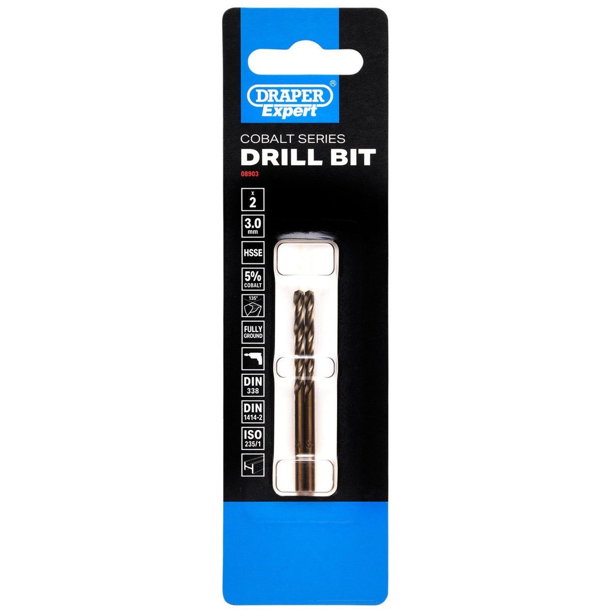 Draper Expert HSSE M35 Cobalt Drill Bit, 3.0mm x 61mm (Pack of 2): No.DBCS