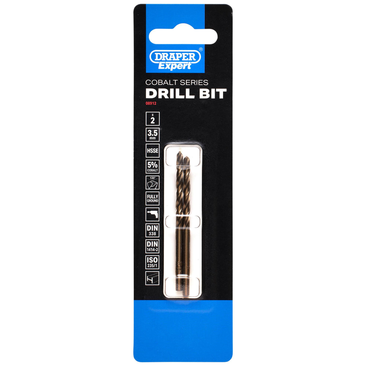 Draper Expert HSSE M35 Cobalt Drill Bit, 3.5mm x 70mm (Pack of 2): No.DBCS