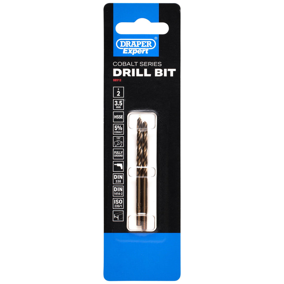 Draper Expert HSSE M35 Cobalt Drill Bit, 3.5mm x 70mm (Pack of 2): No.DBCS