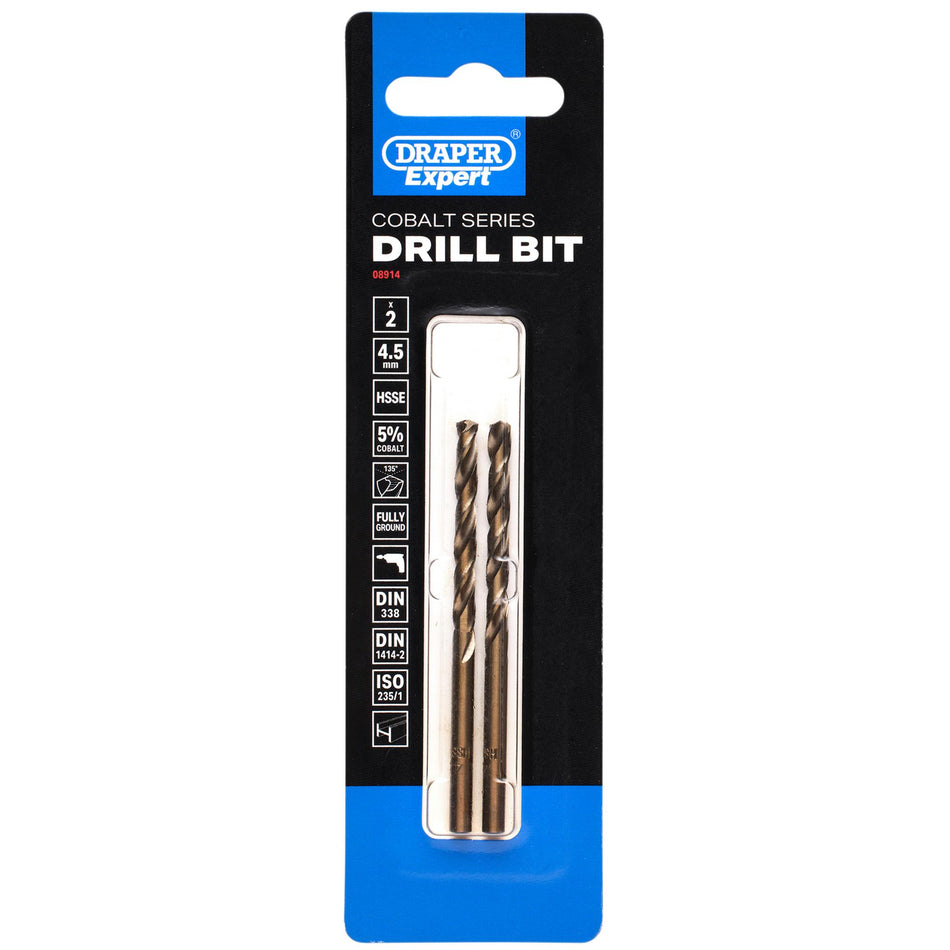Draper Expert HSSE M35 Cobalt Drill Bit, 4.5mm x 80mm (Pack of 2): No.DBCS