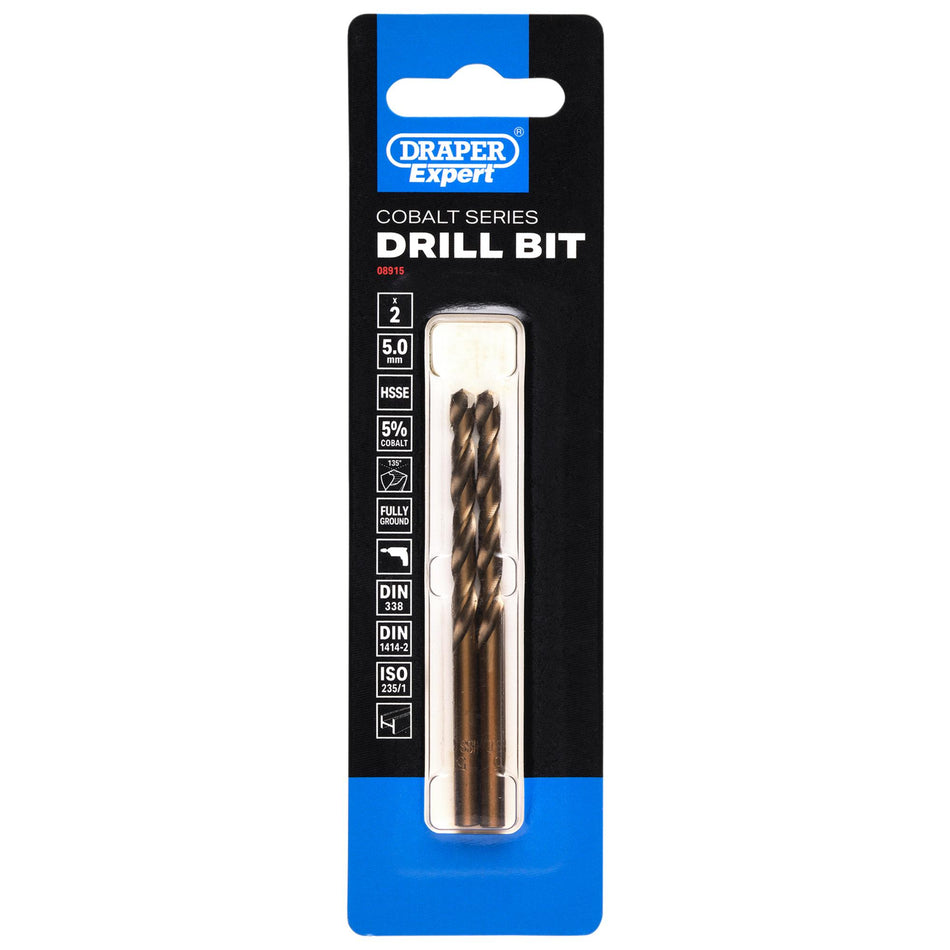 Draper Expert HSSE M35 Cobalt Drill Bit, 5.0mm x 86mm (Pack of 2): No.DBCS