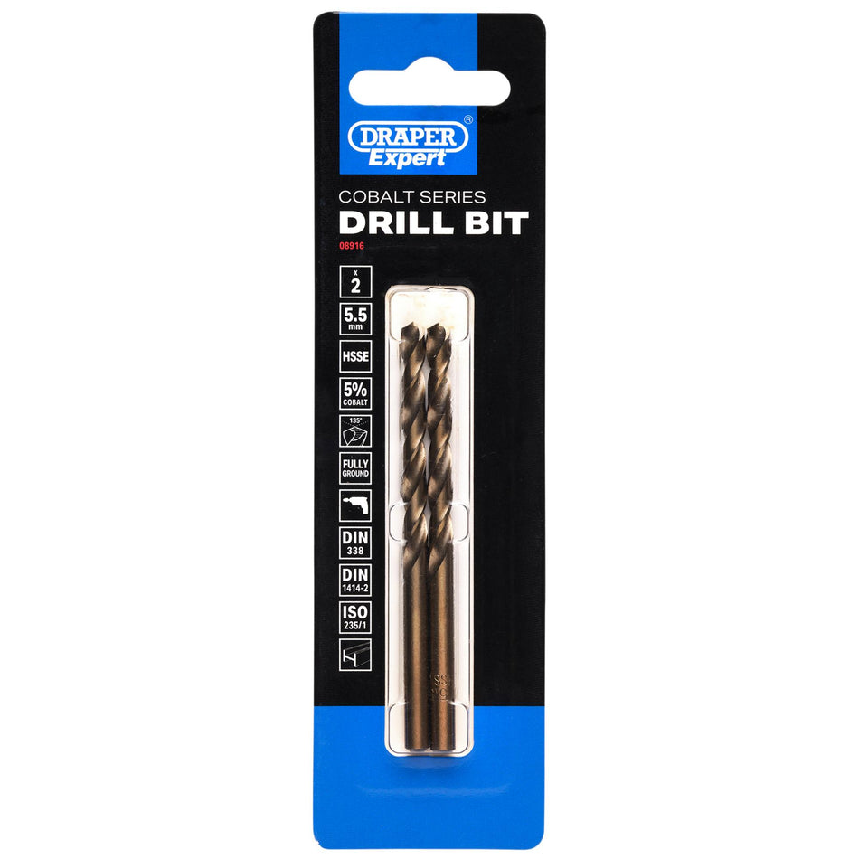 Draper Expert HSSE M35 Cobalt Drill Bit, 5.5mm x 93mm (Pack of 2): No.DBCS