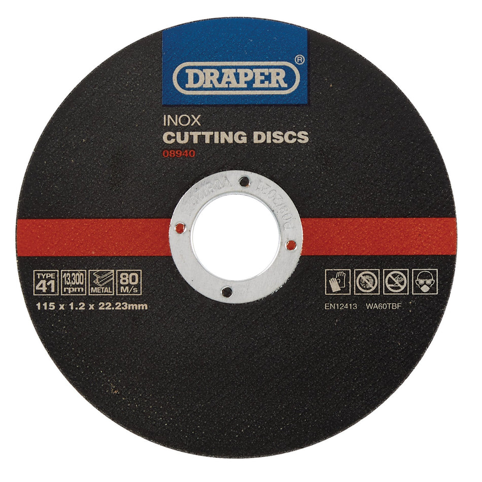 Inox Flat Metal Cutting Discs, 115 x 22.2 x 1.2mm (Pack of 10): Model No. CGF17