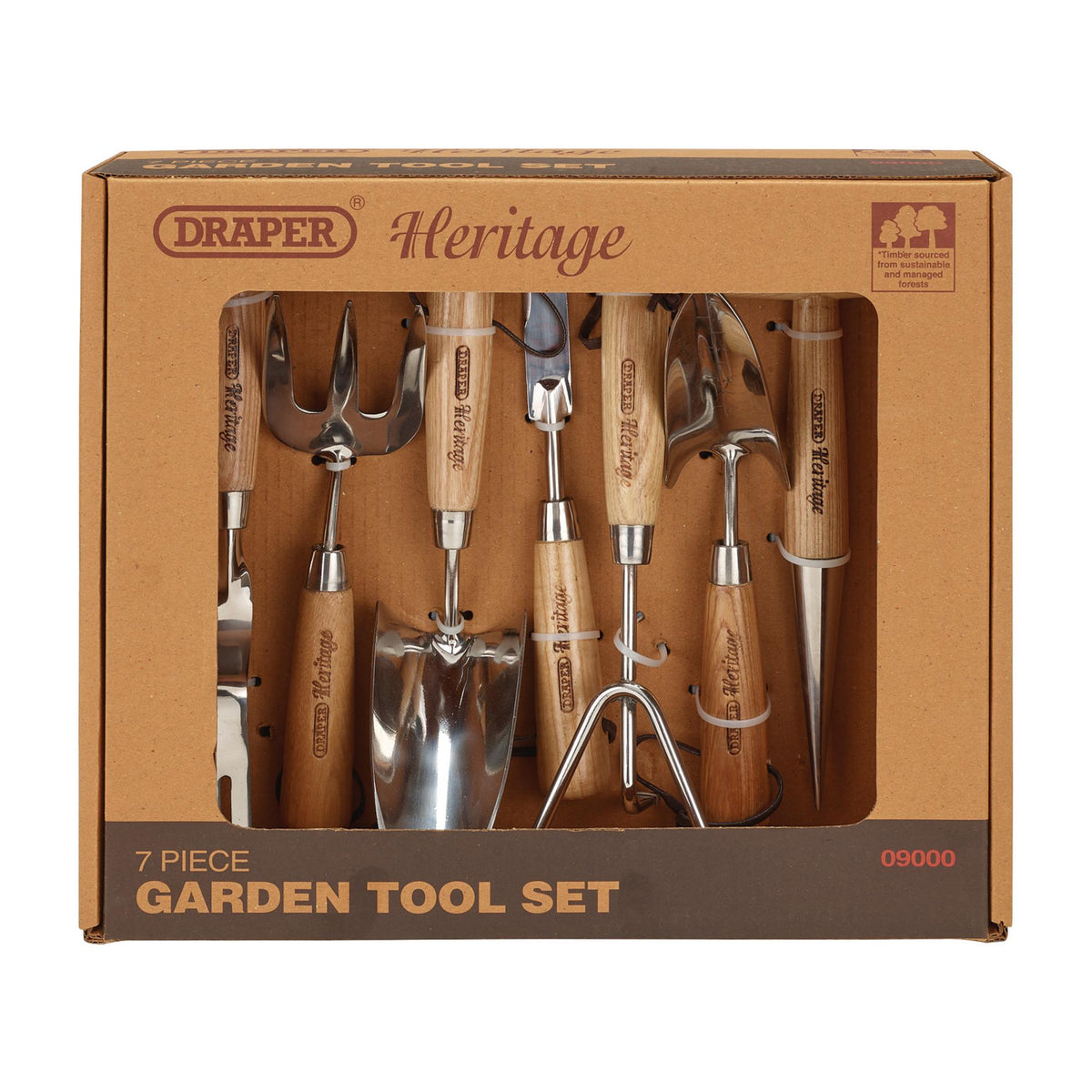 Draper Heritage Stainless Steel Garden Tool Set with Ash Handles (7 Piece) : Model No. GTS7/HER