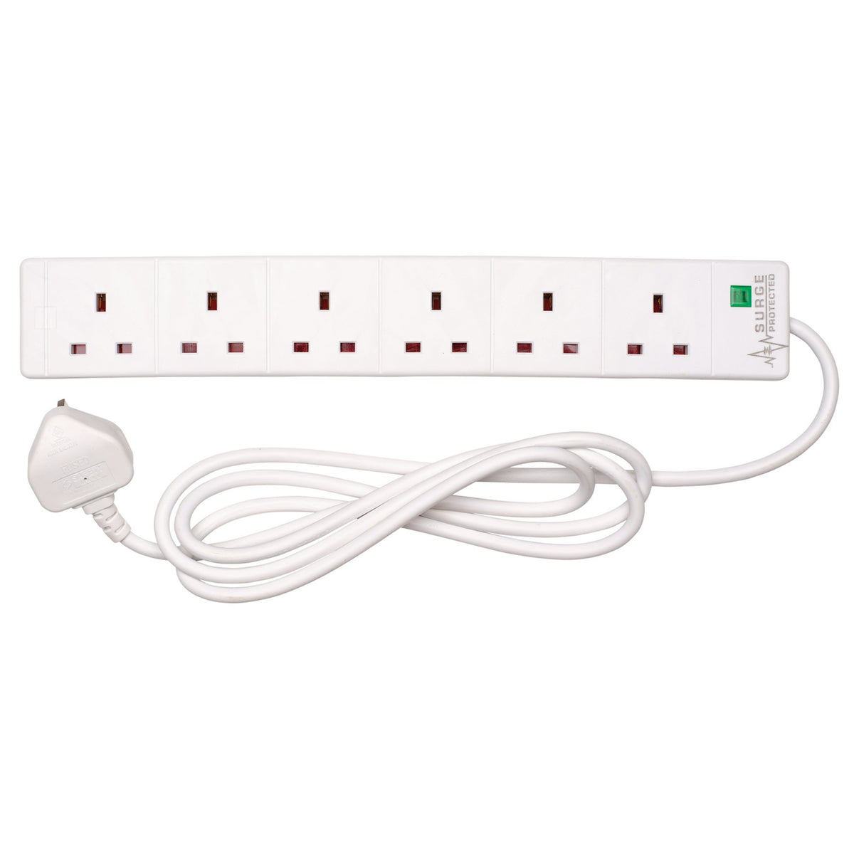 Six Socket Surge Protected Extension Lead with Neon Indicator, 2m : Model No. CEDTS6213AS